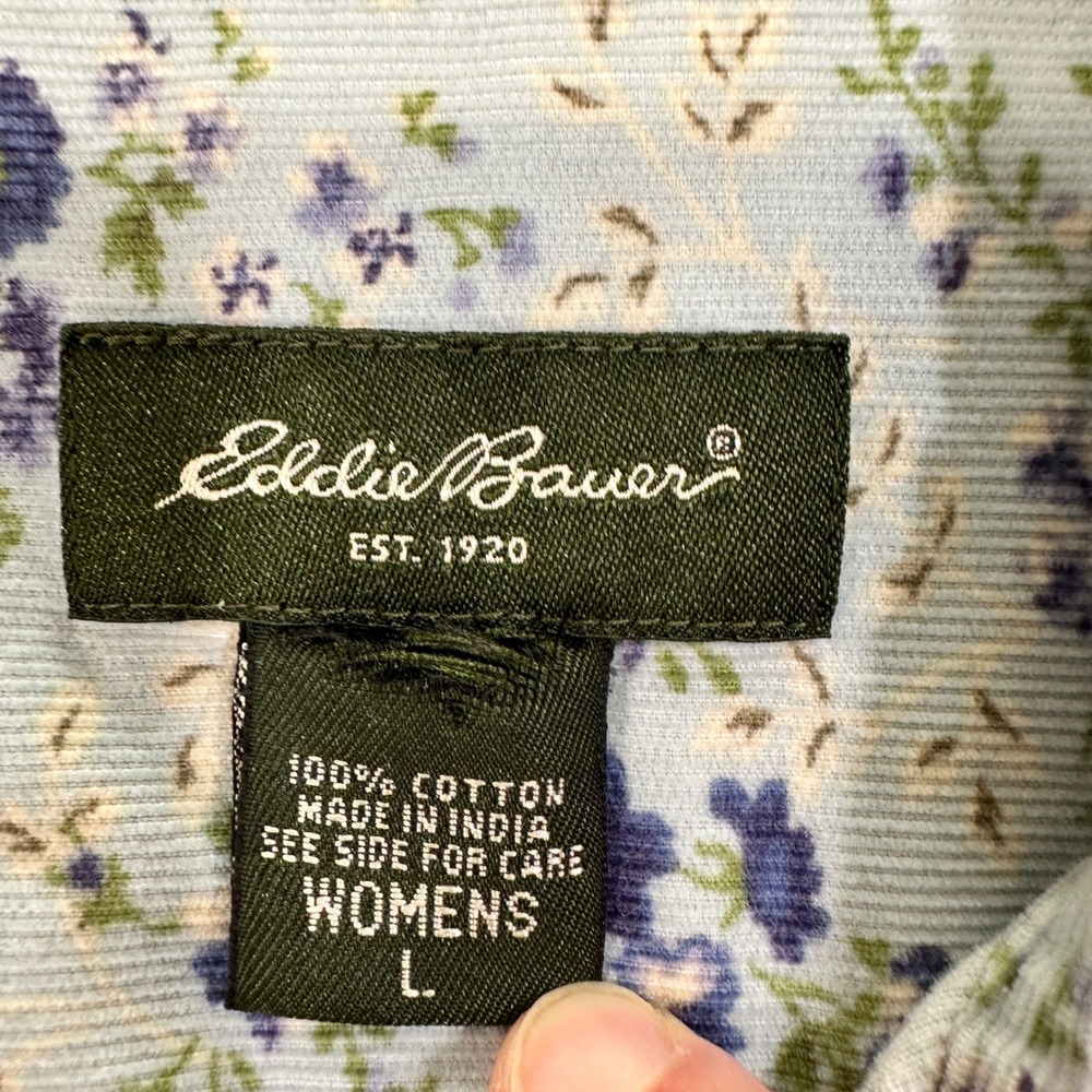 Eddie Bauer Floral Corduroy Snap Front Shirt Womens Large Blue Western - Picture 4 of 6
